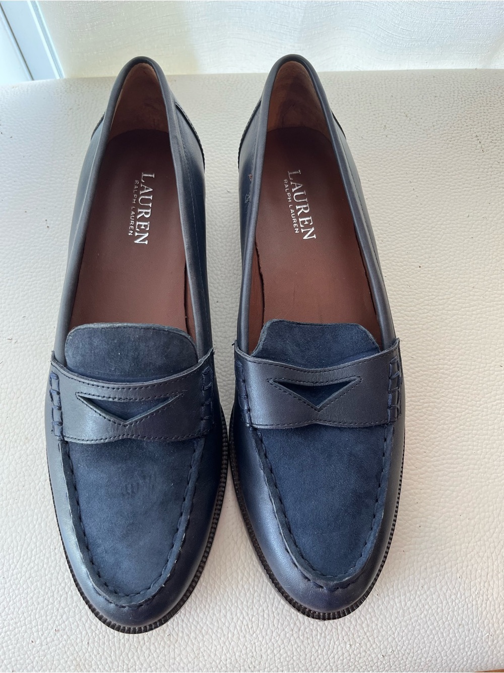 Lauren Ralph Lauren Women’s Navy Suede & Leather Penny Loafers